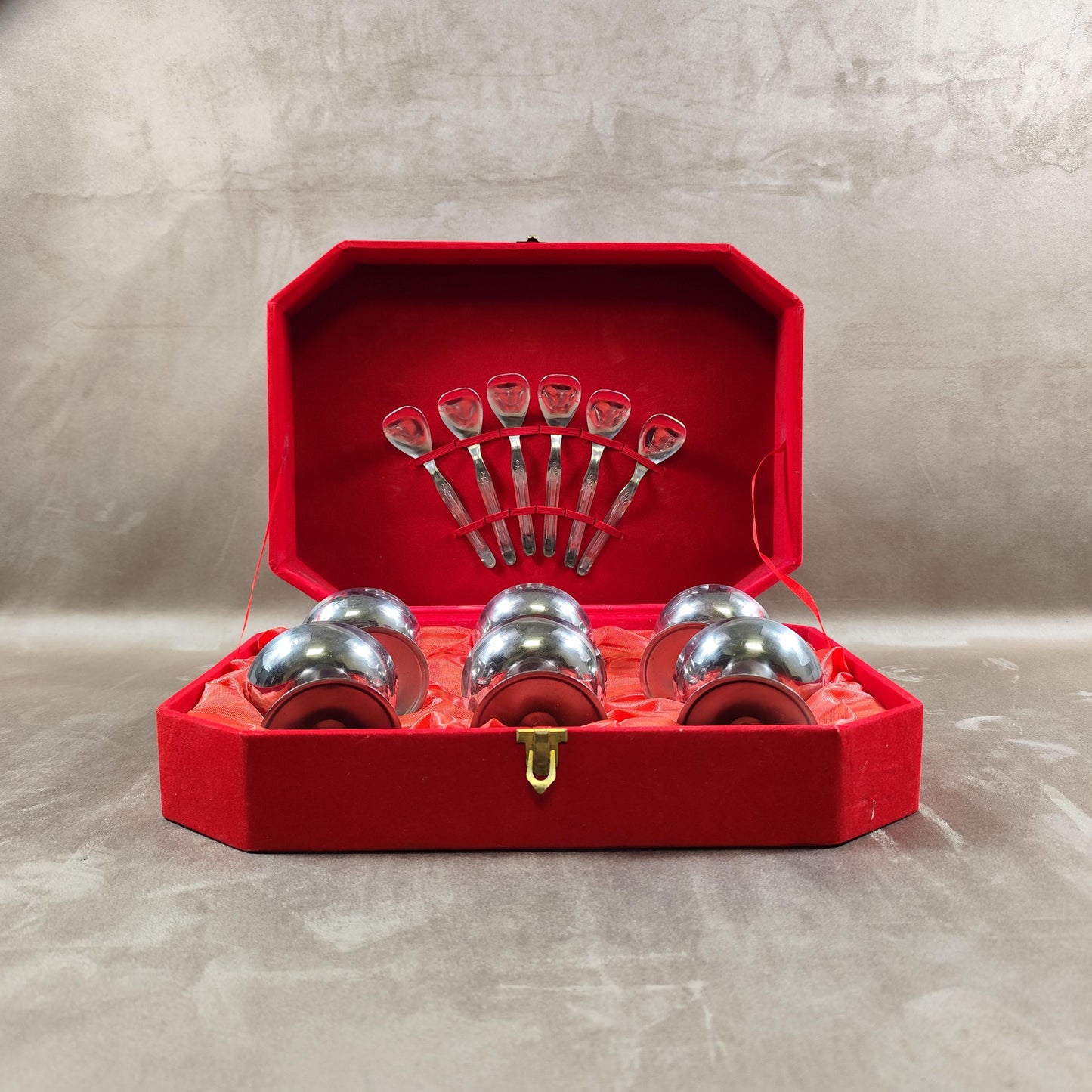 Lot de 6 coupes à glace avec 6 cuillères en inox 18/10 Made in Italy Vintage 1970