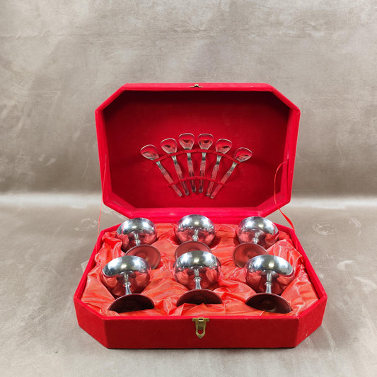 Lot de 6 coupes à glace avec 6 cuillères en inox 18/10 Made in Italy Vintage 1970