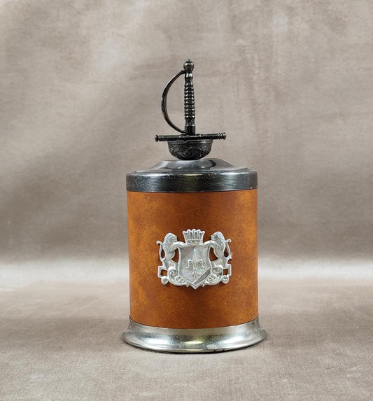 Distributeur de cigarette en laiton et cuir Made in France Vintage 1970