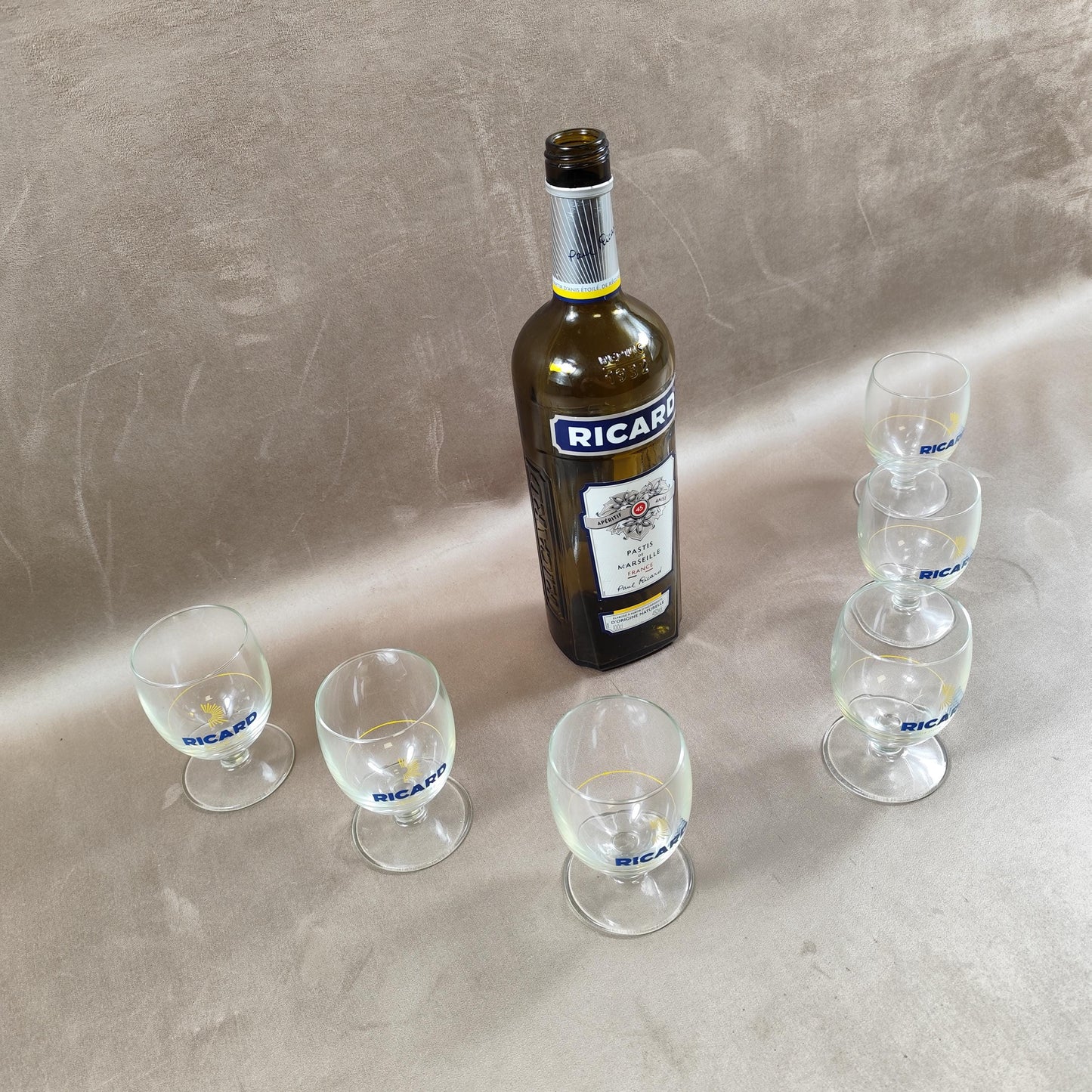 Lot de 6 verres ballon Ricard vintage | Verres à pastis bistrot du Sud | Collection apéritif rétro | Made in France années 90