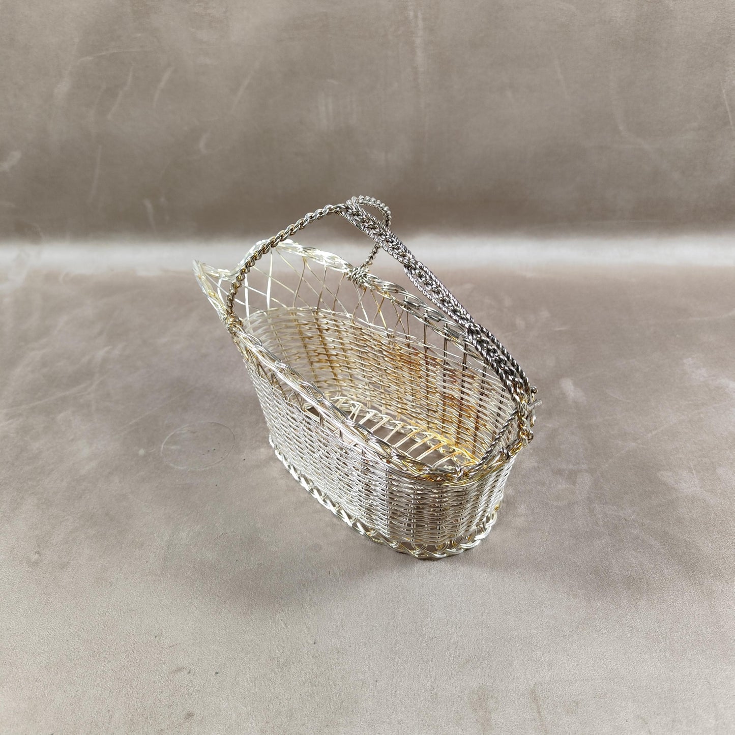 Panier Porte Bouteille en Métal Argenté Made in France Vintage 1900