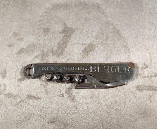 Tire bouchon, sommelier publicitaire Berger en métal Made in France Vintage 1990