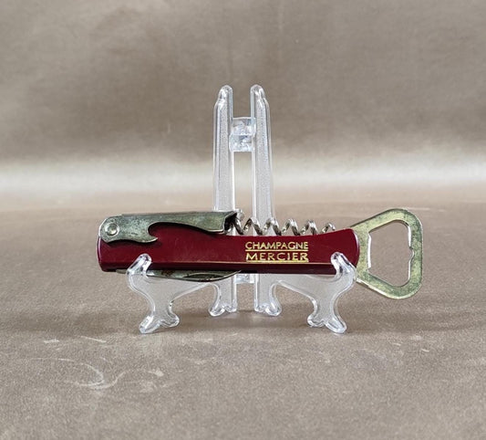 Décapsuleur, Tire-bouchon Champagne Mercier en acier et plastique rouge Made in France Vintage 1970