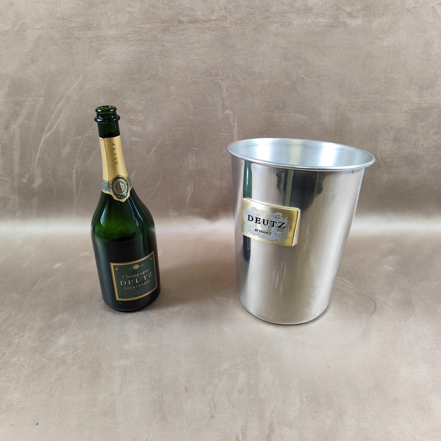 Seau à champagne DEUTZ en inox | Seau publicitaire vintage bistrot | Made in France | Années 1980