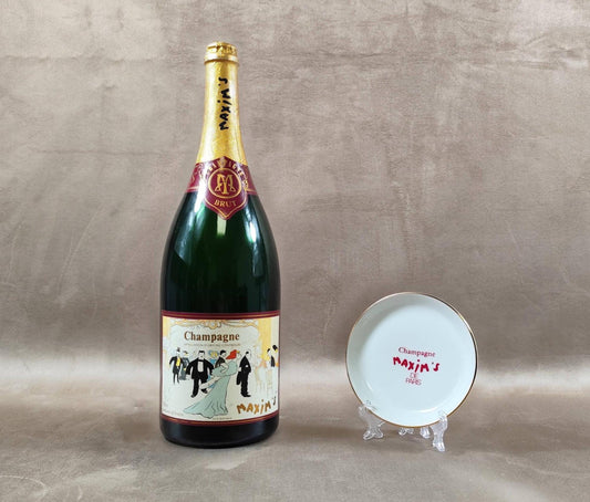 Cendrier Champagne MAXIMS DE PARIS  Porcelaine Blanche & Liseré Doré Made in France Vintage 1980