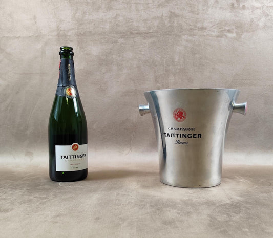 Seau à Champagne Taittinger Vintage Seau en Aluminium Argent & Rouge Bucket de Bar Professionnel Décoration Maison de Champagne