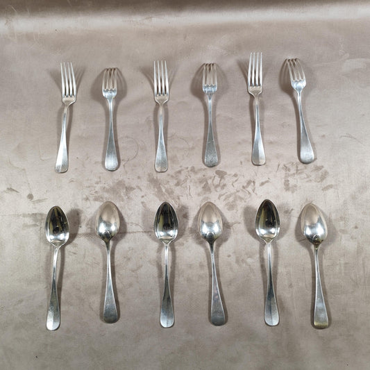 Lot de 6 fourchettes et 6 cuillères Christofle modèle Hôtel  Métal argenté -Vintage Made in France- Modèle Uniplat