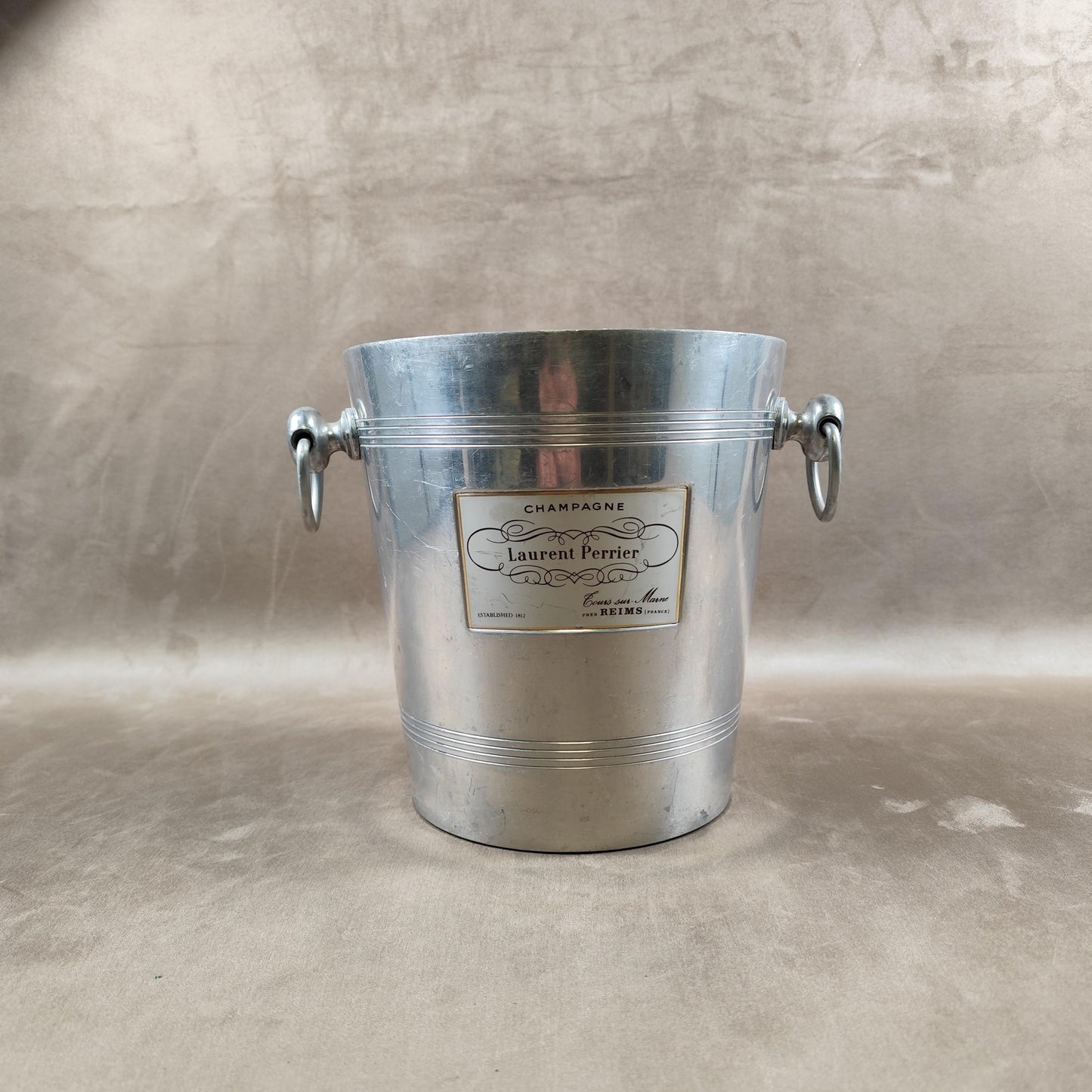 Seau à champagne Laurent Perrier vintage en aluminium Reims Années 1960