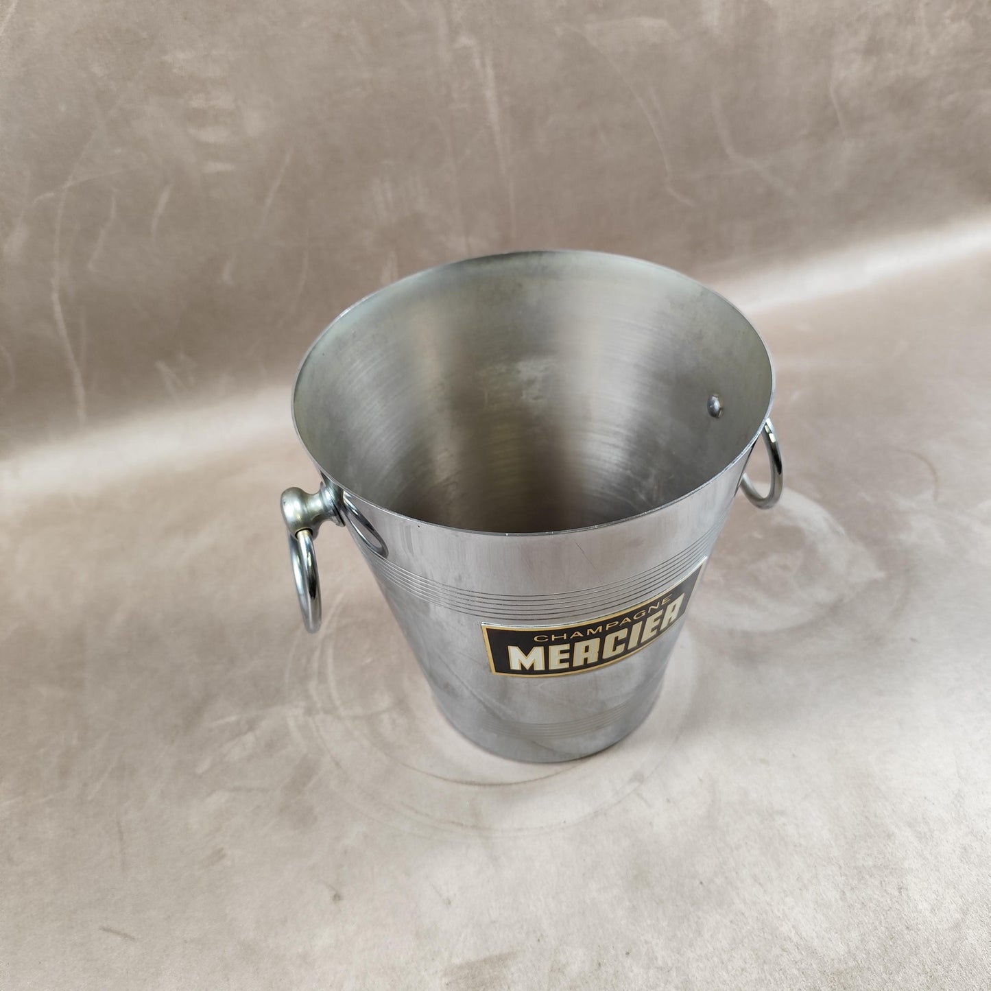 Seau à champagne Mercier vintage en acier inoxydable Seau publicitaire ancien avec anses