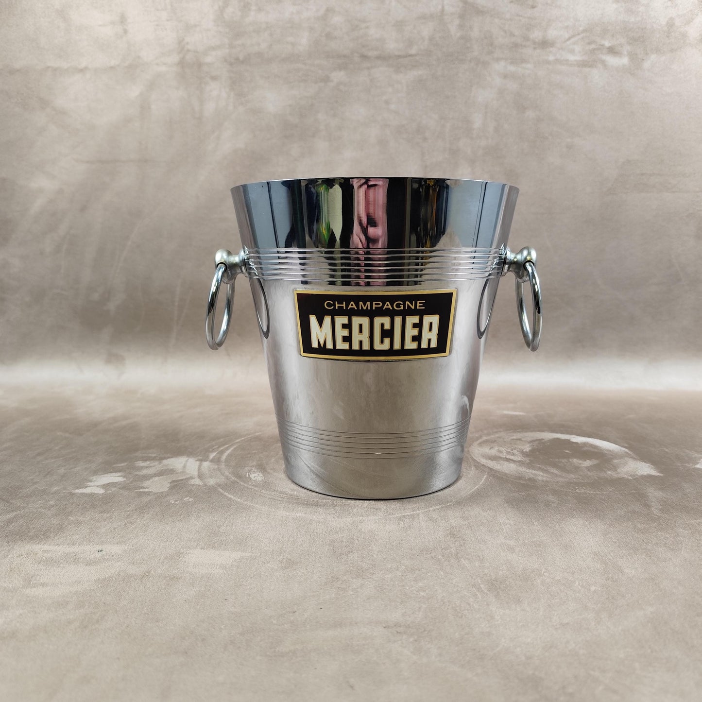 Seau à champagne Mercier vintage en acier inoxydable Seau publicitaire ancien avec anses