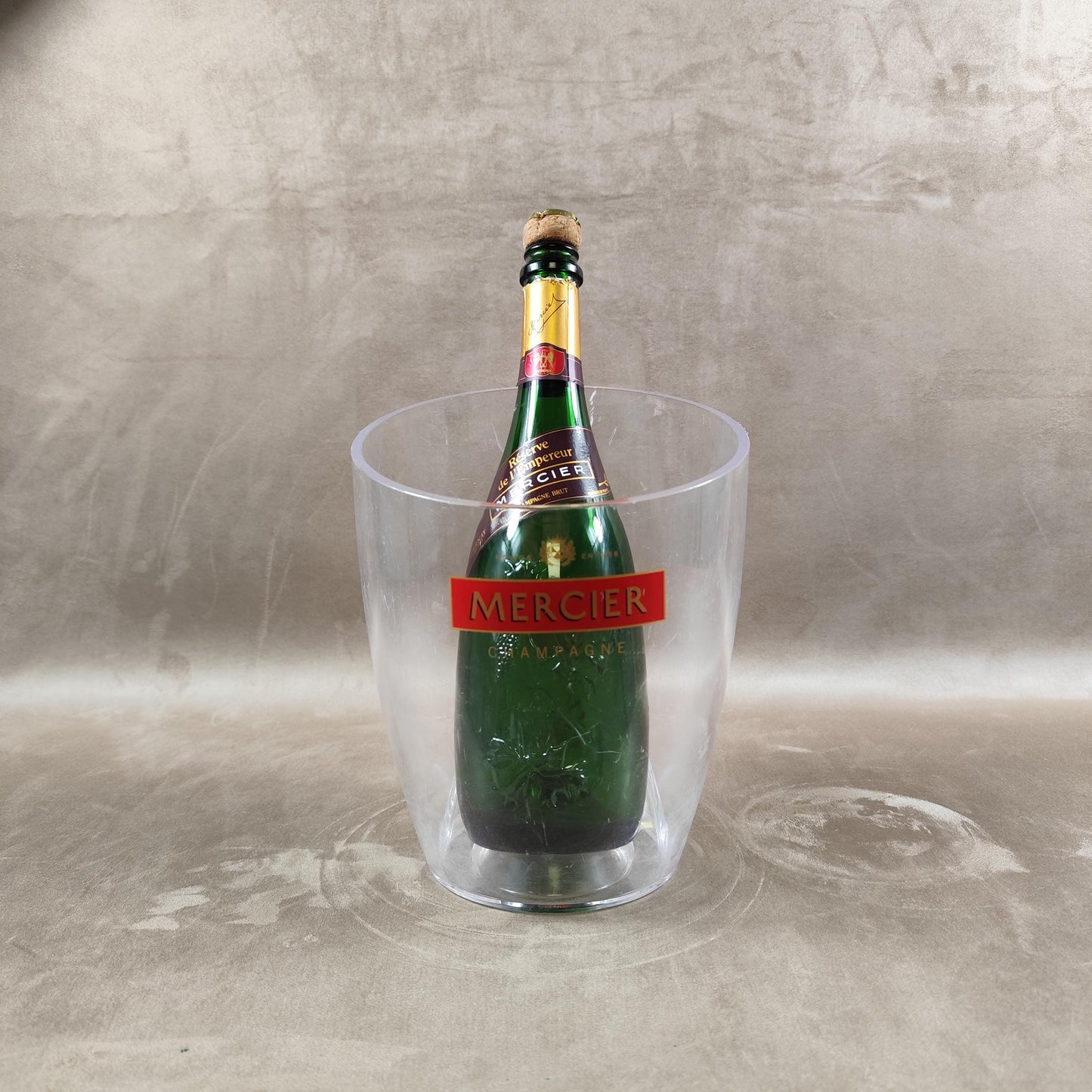 Seau à champagne Mercier en plastique transparent Seau publicitaire vintage