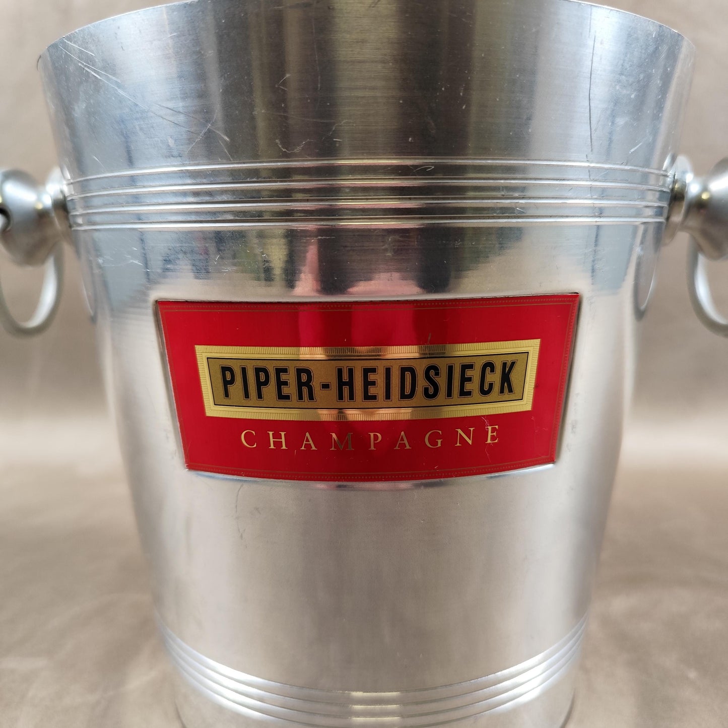 Seau à champagne Piper-Heidsieck vintage en aluminium Seau publicitaire ancien