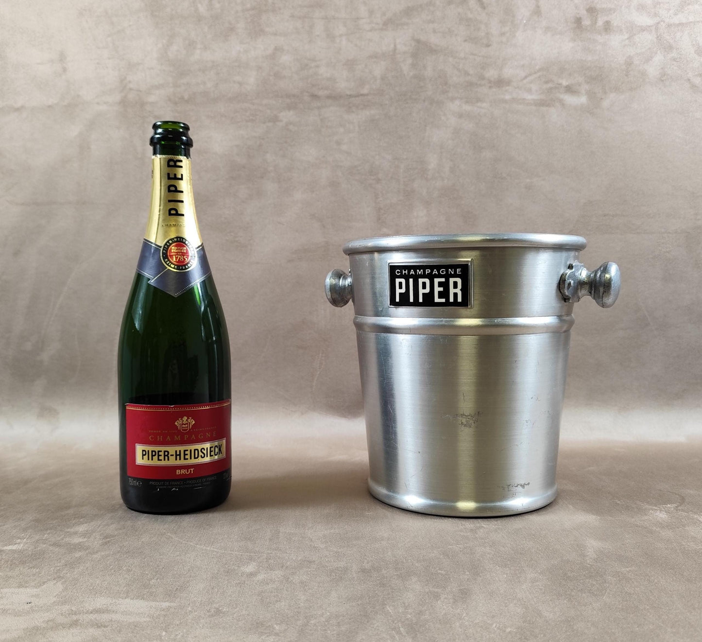 Seau à champagne Piper vintage en aluminium Seau publicitaire ancien