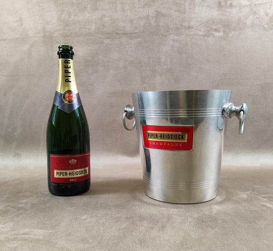 Seau à champagne Piper-Heidsieck vintage en aluminium Seau publicitaire ancien