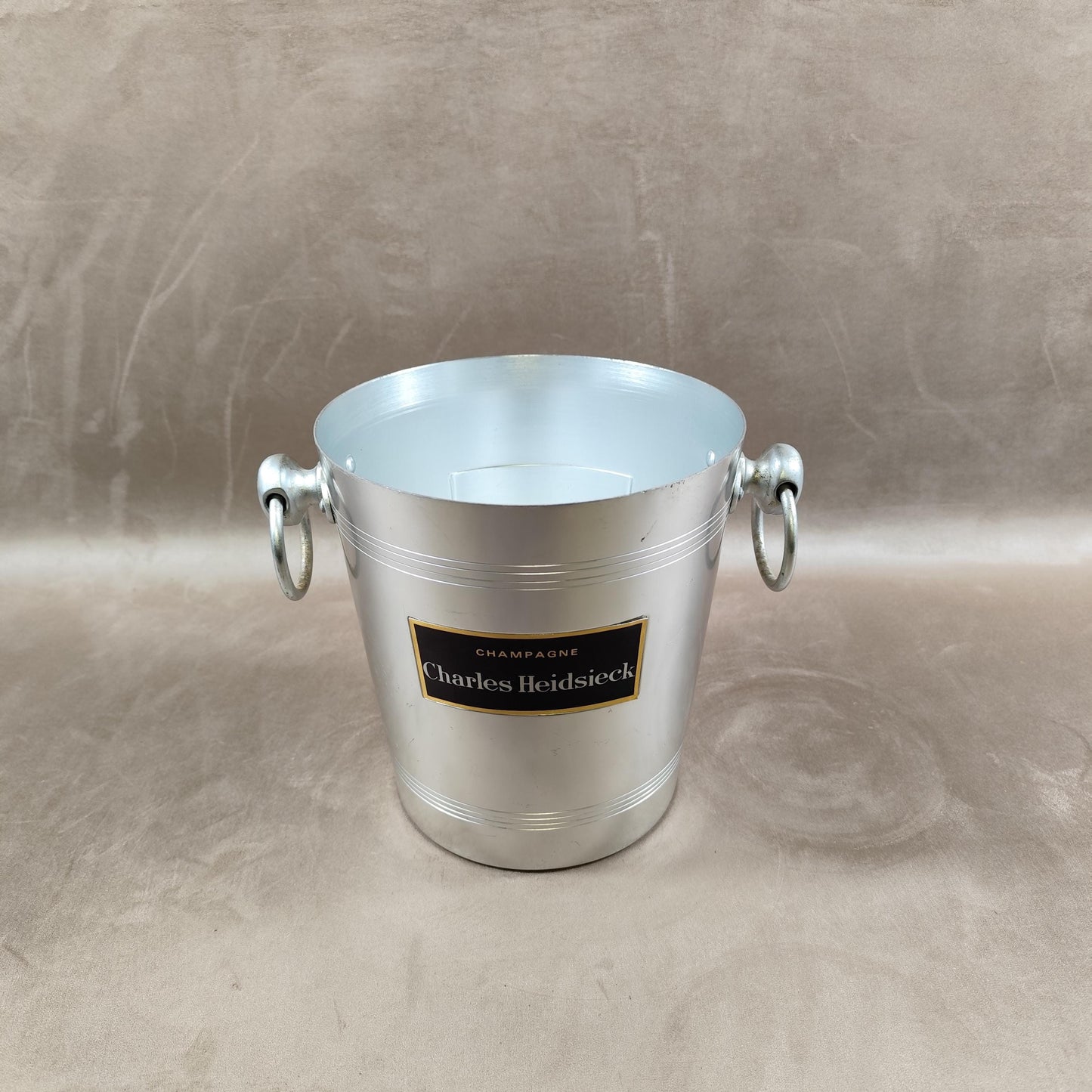Seau à champagne Charles Heidsieck vintage en aluminium Seau publicitaire ancien
