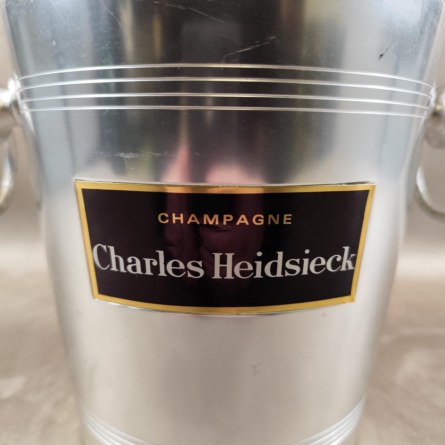 Seau à champagne Charles Heidsieck vintage en aluminium Seau publicitaire ancien
