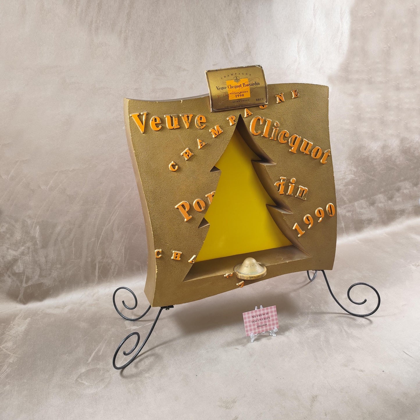 Présentoir champagne à décor de sapin Veuve Clicquot 1990 Décoration publicitaire ancienne