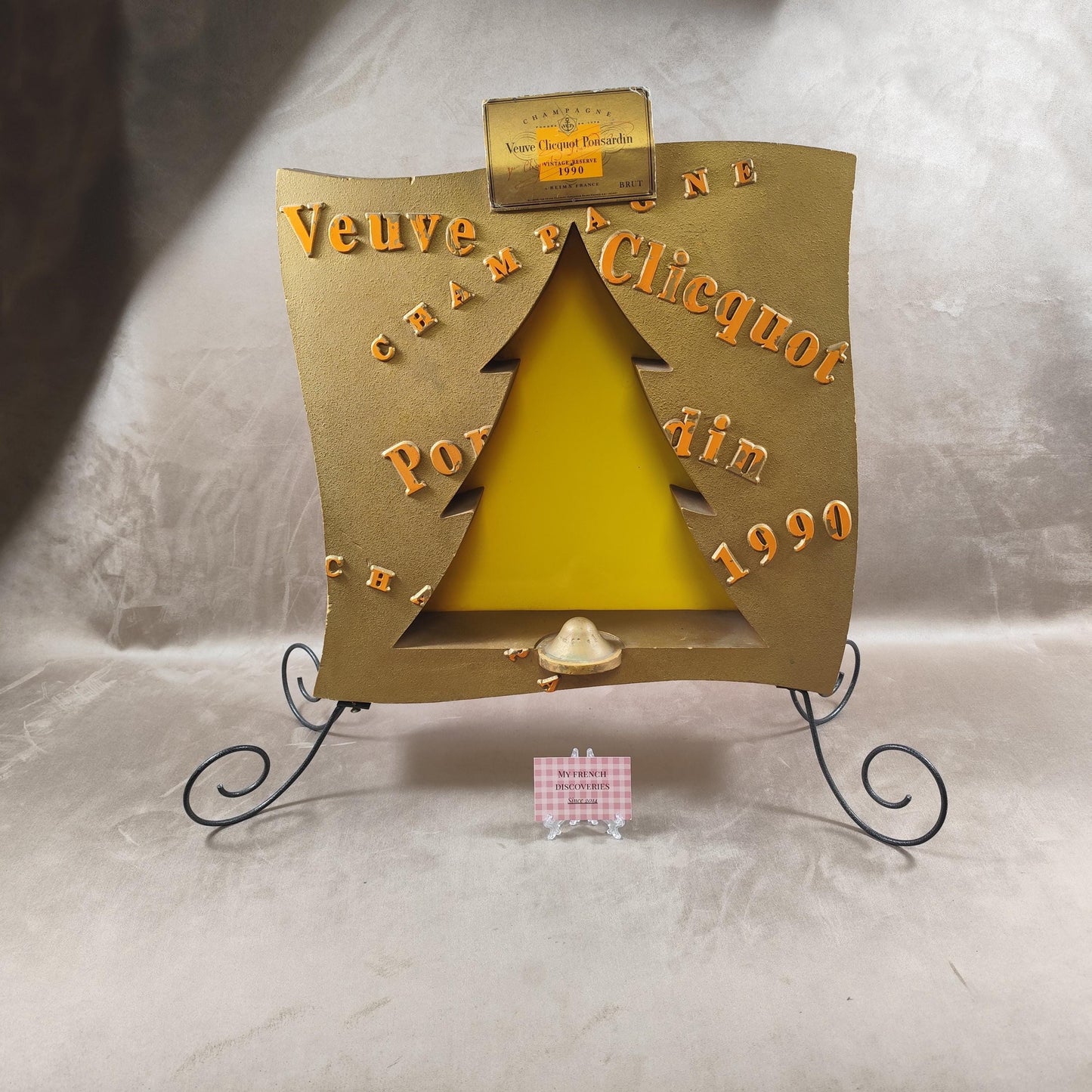 Présentoir champagne à décor de sapin Veuve Clicquot 1990 Décoration publicitaire ancienne