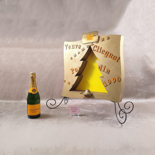Présentoir champagne à décor de sapin Veuve Clicquot 1990 Décoration publicitaire ancienne