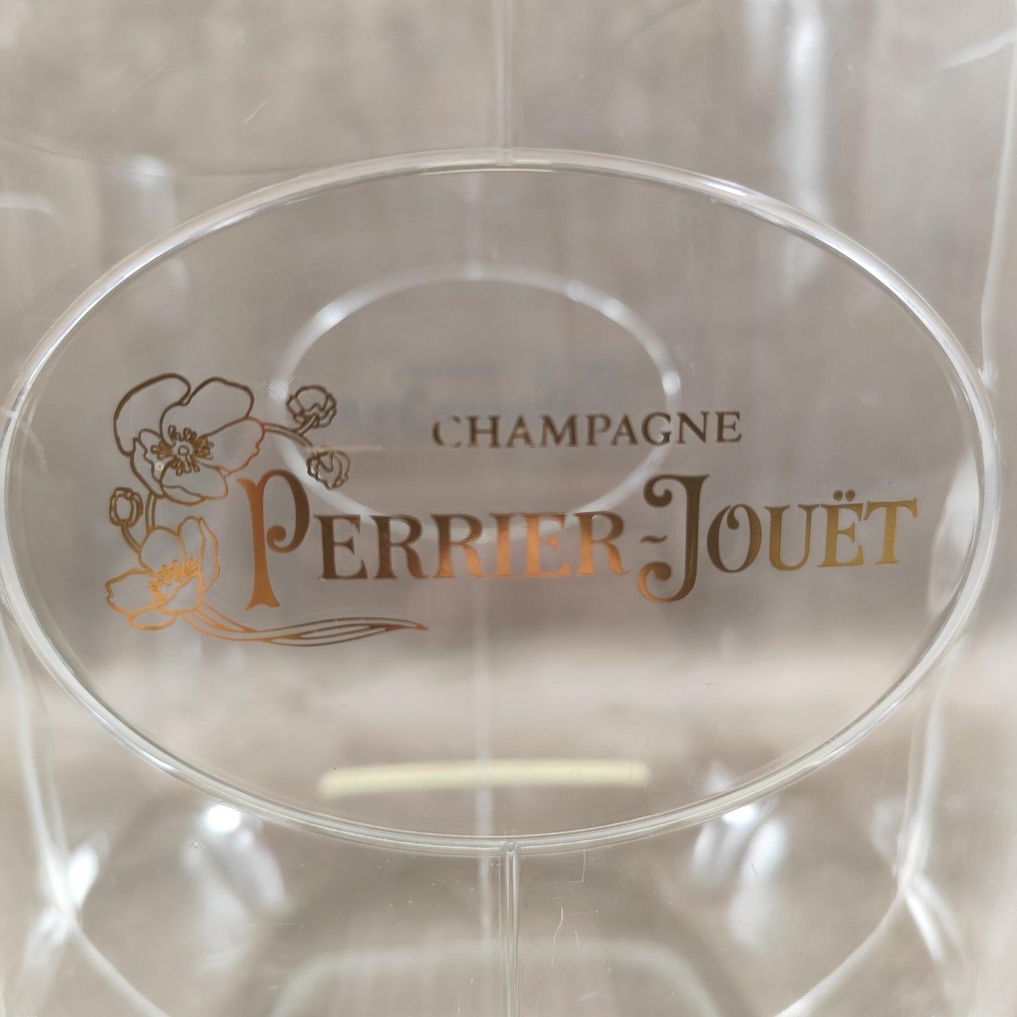 Seau à champagne Perrier-Jouët en plastique transparent Modèle publicitaire vintage
