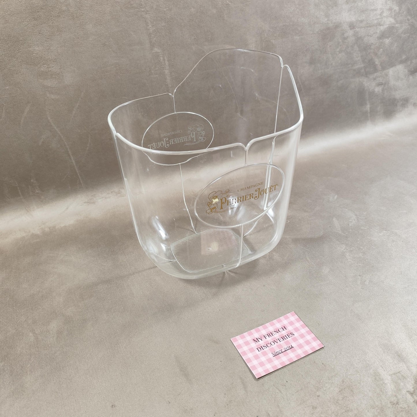 Seau à champagne Perrier-Jouët en plastique transparent Modèle publicitaire vintage