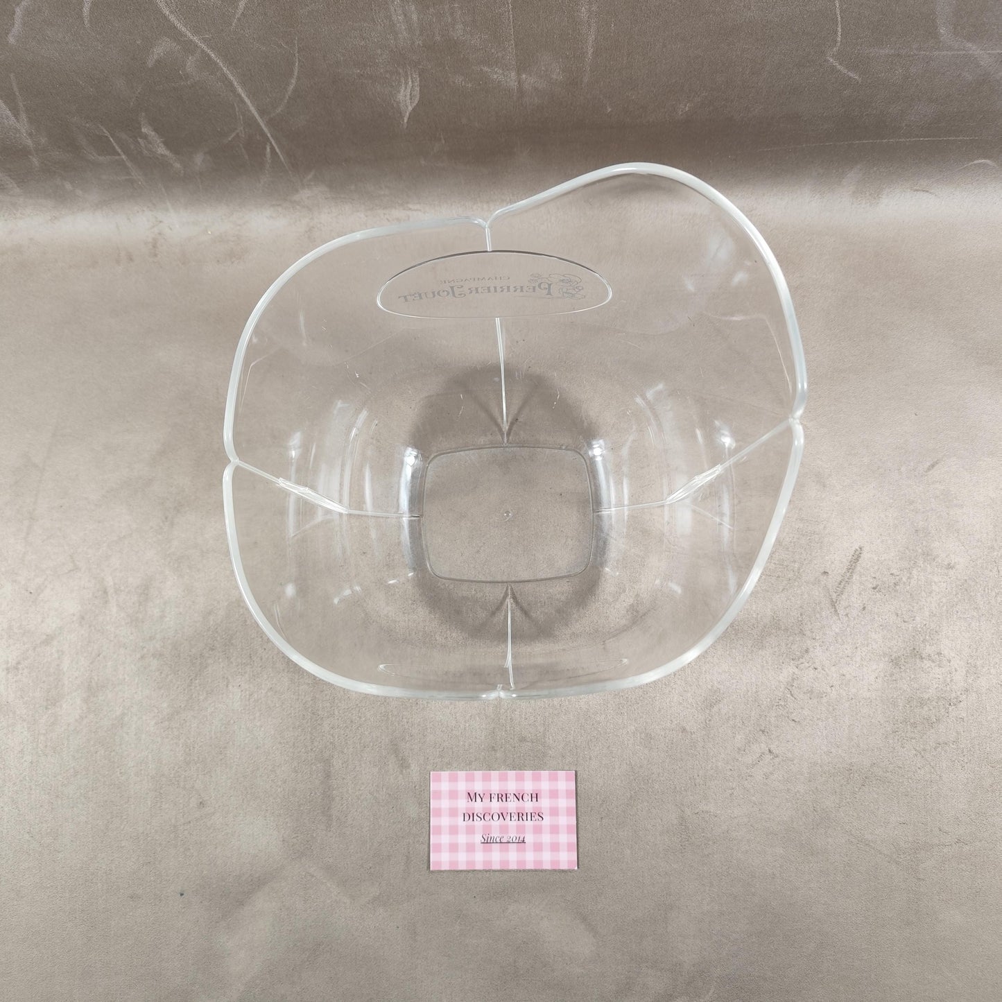 Seau à champagne Perrier-Jouët en plastique transparent Modèle publicitaire vintage