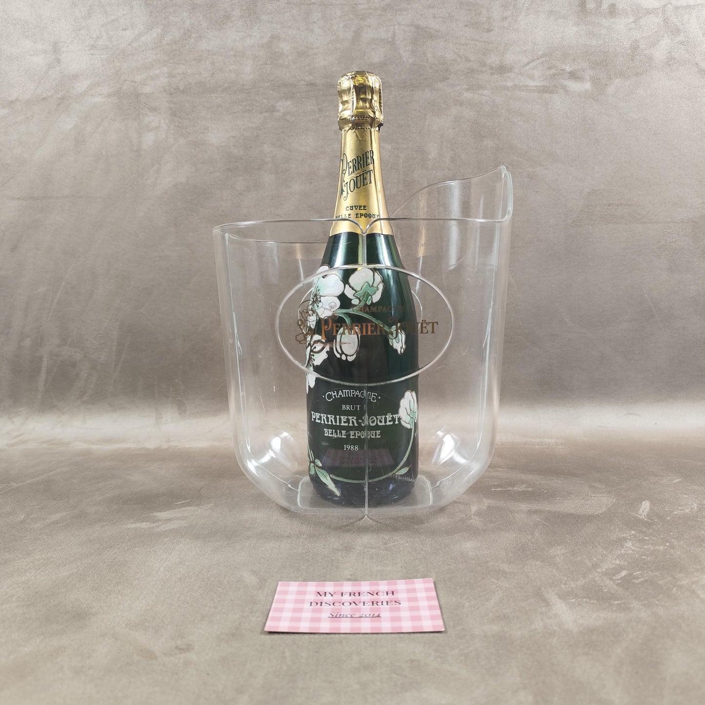 Seau à champagne Perrier-Jouët en plastique transparent Modèle publicitaire vintage