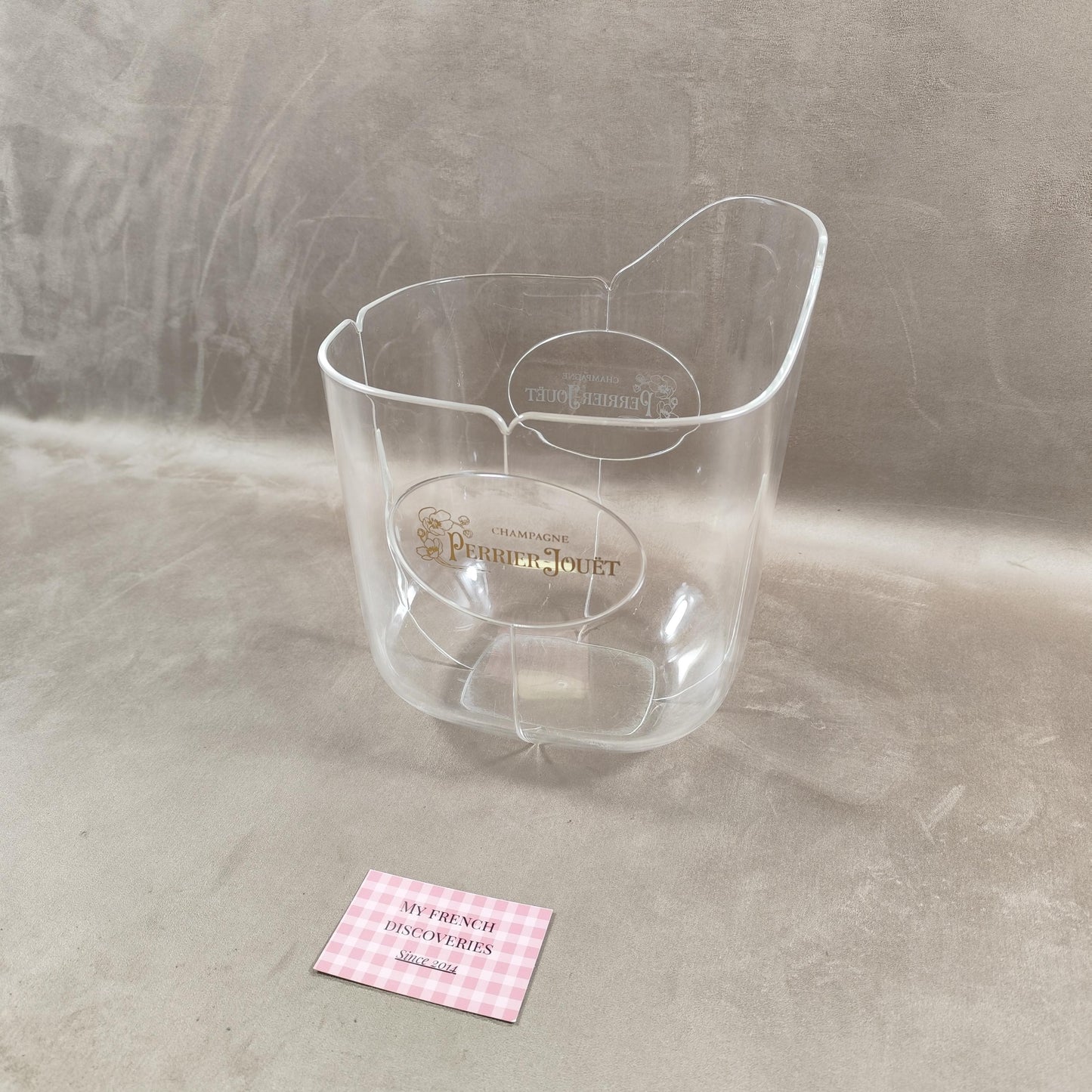 Seau à champagne Perrier-Jouët en plastique transparent Modèle publicitaire vintage