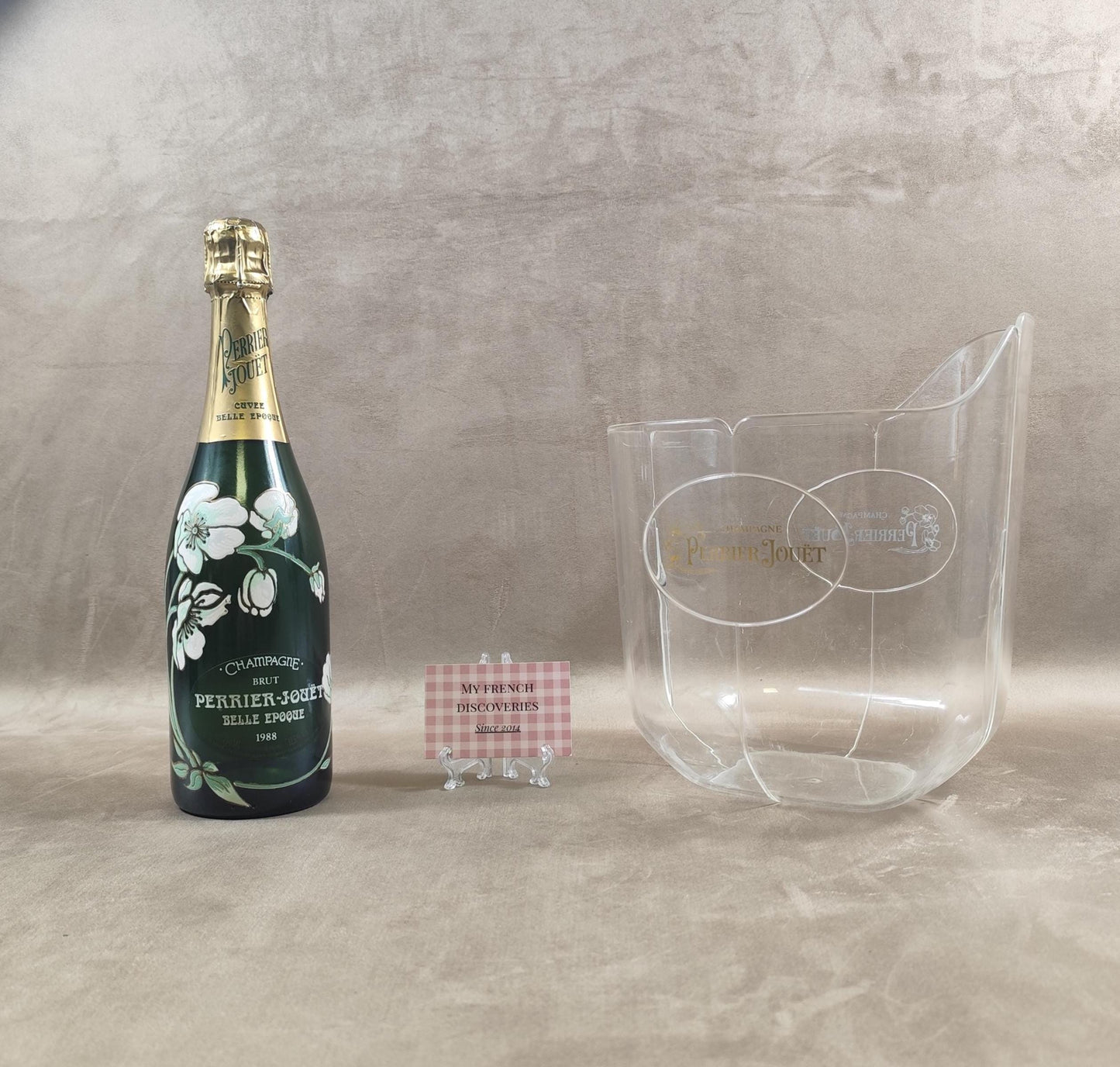 Seau à champagne Perrier-Jouët en plastique transparent Modèle publicitaire vintage