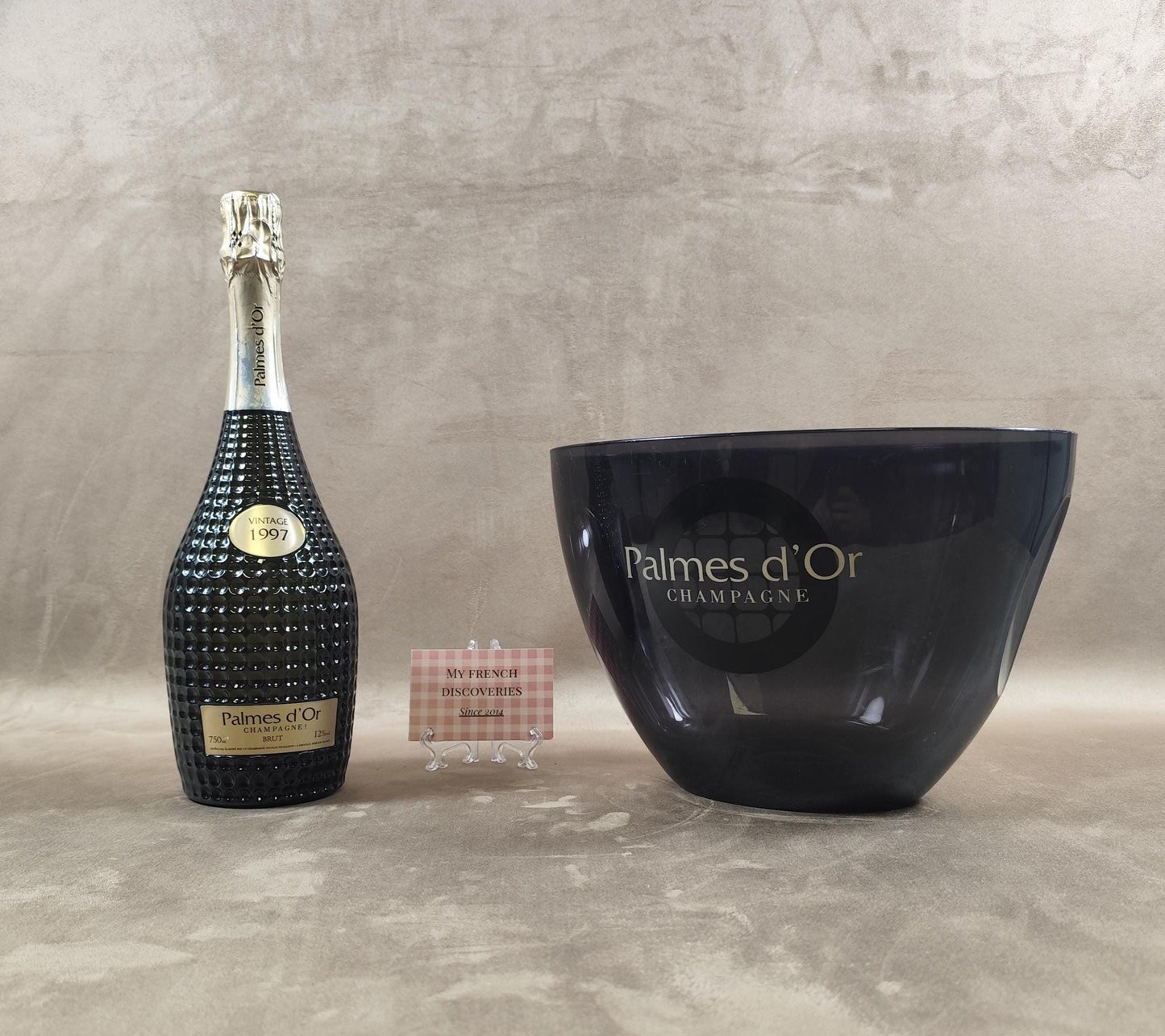 Seau à champagne Palmes dOr en plastique noir fumé Design Mindwine Italy Vintage