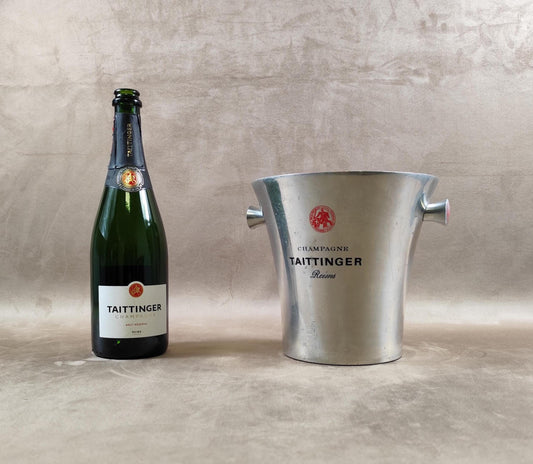 Seau à champagne Taittinger vintage aluminium rouge  Seau bistrot Reims  Accessoire bar champenois