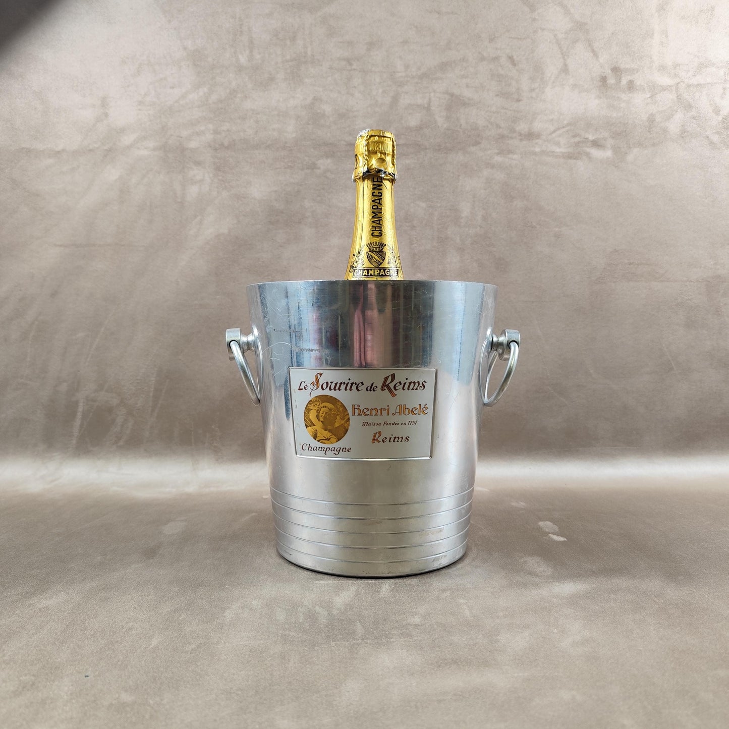 Seau à champagne Henri Abelé «Le Sourire de Reims» Modèle Argit Meaux Vintage