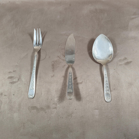 Service de 3 couverts de service CHRISTOFLE en métal argenté Fourchette, couteau et cuillère de service Art de la table France vintage