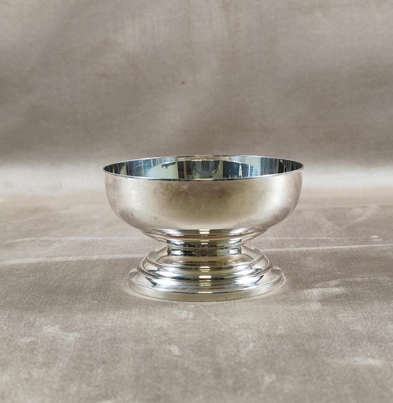Coupe à glace ERCUIS en métal argenté Petit bol sur pied Art de la table vintage Coupe dessert argentée France années 1950