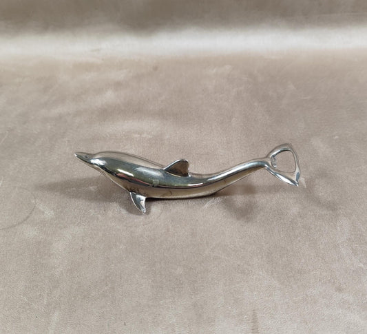 Ouvre-bouteille Dauphin en métal argenté Vintage décor marin dauphin