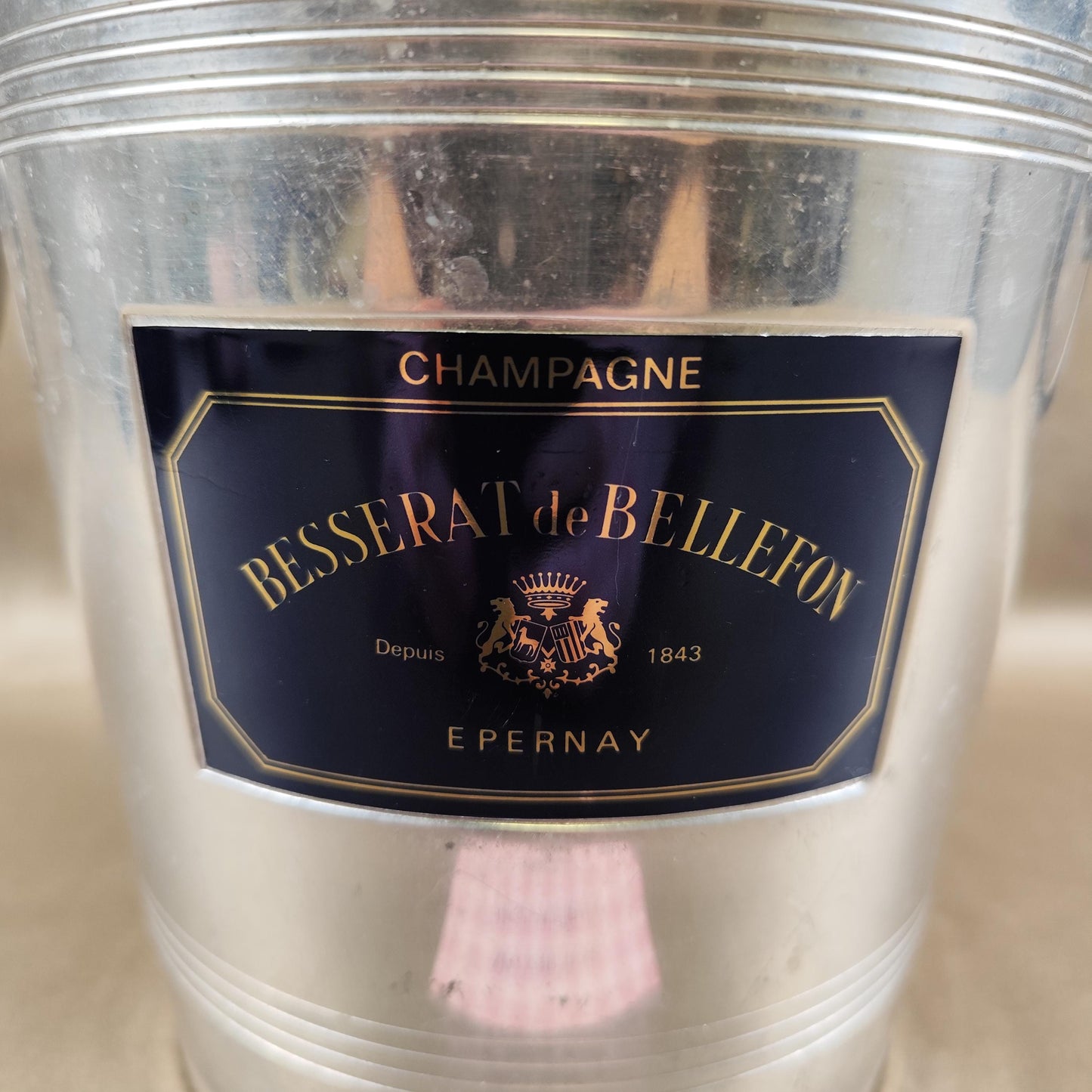 Seau à champagne Besserat de Bellefon en aluminium Argit Epernay Vintage français
