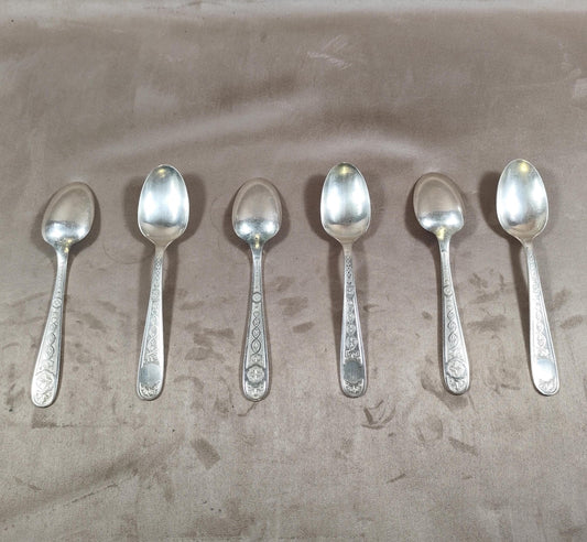 RARE Ensemble de 6 cuillères anciennes Christofle en métal argenté  Modèle décoratif ouvragé  Années 1900