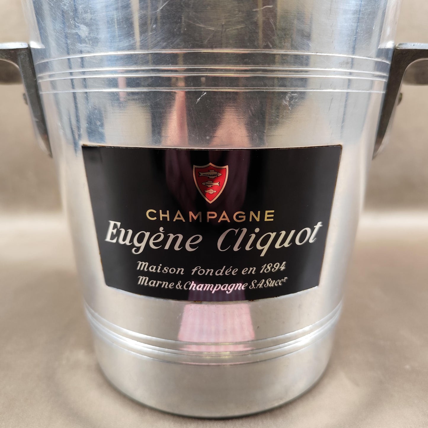 Seau à champagne Eugène Cliquot en aluminium Publicitaire Vintage