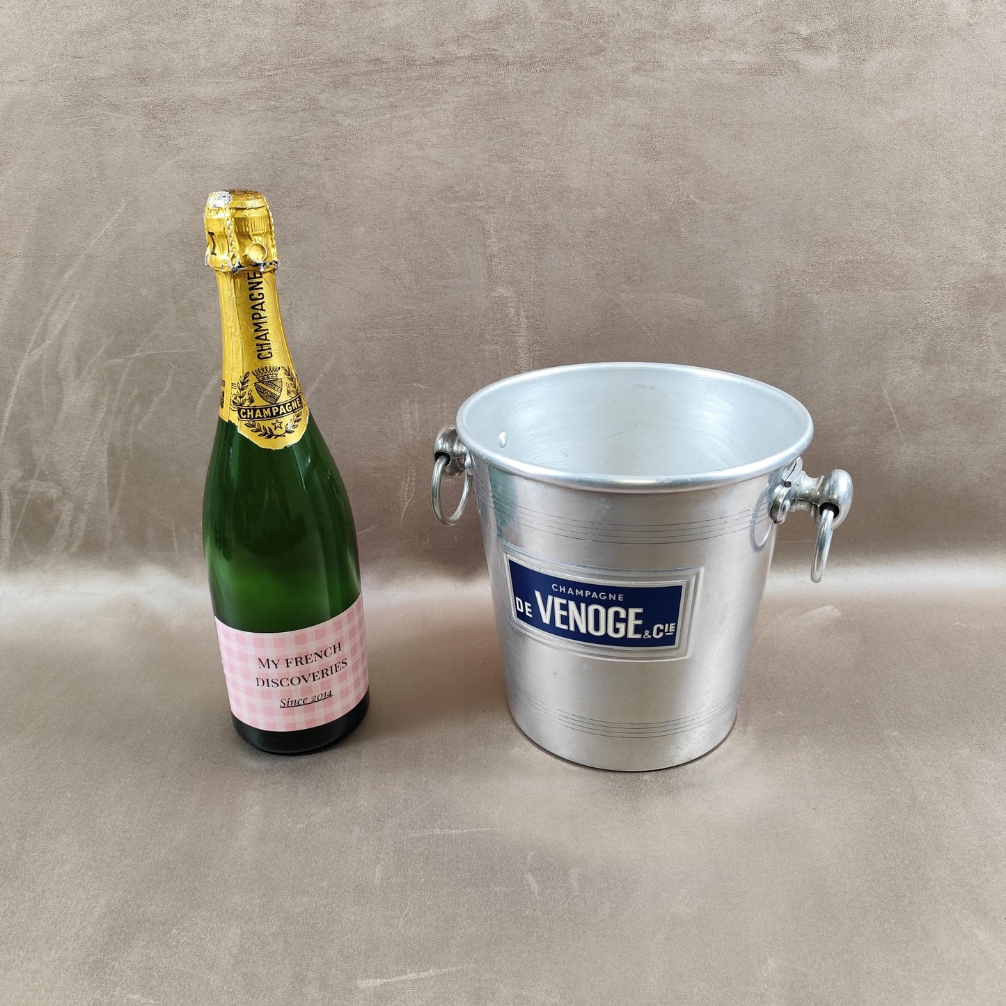 Seau à champagne De Venoge & Cie en aluminium Publicitaire Vintage