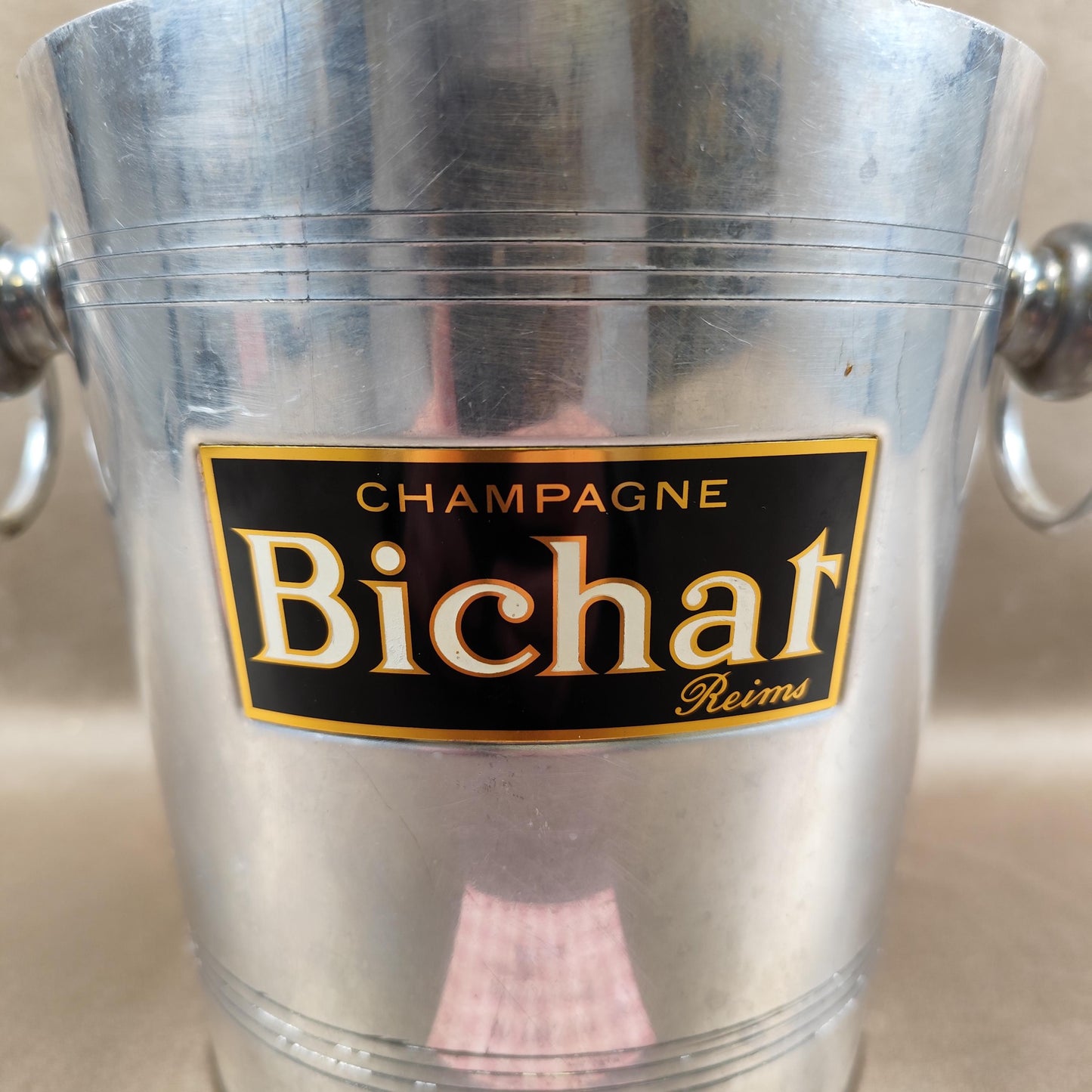 Seau à champagne Bichat Reims en aluminium Publicitaire Vintage