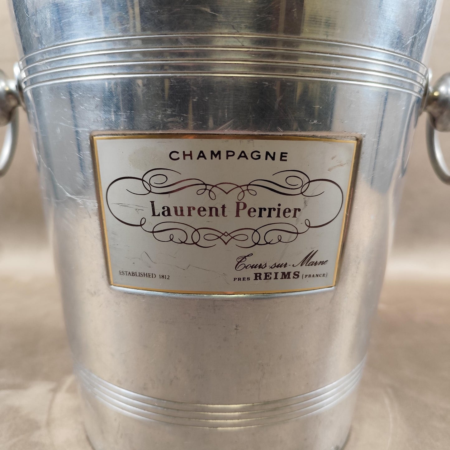 Seau à champagne Laurent Perrier vintage en aluminium Reims Années 1960