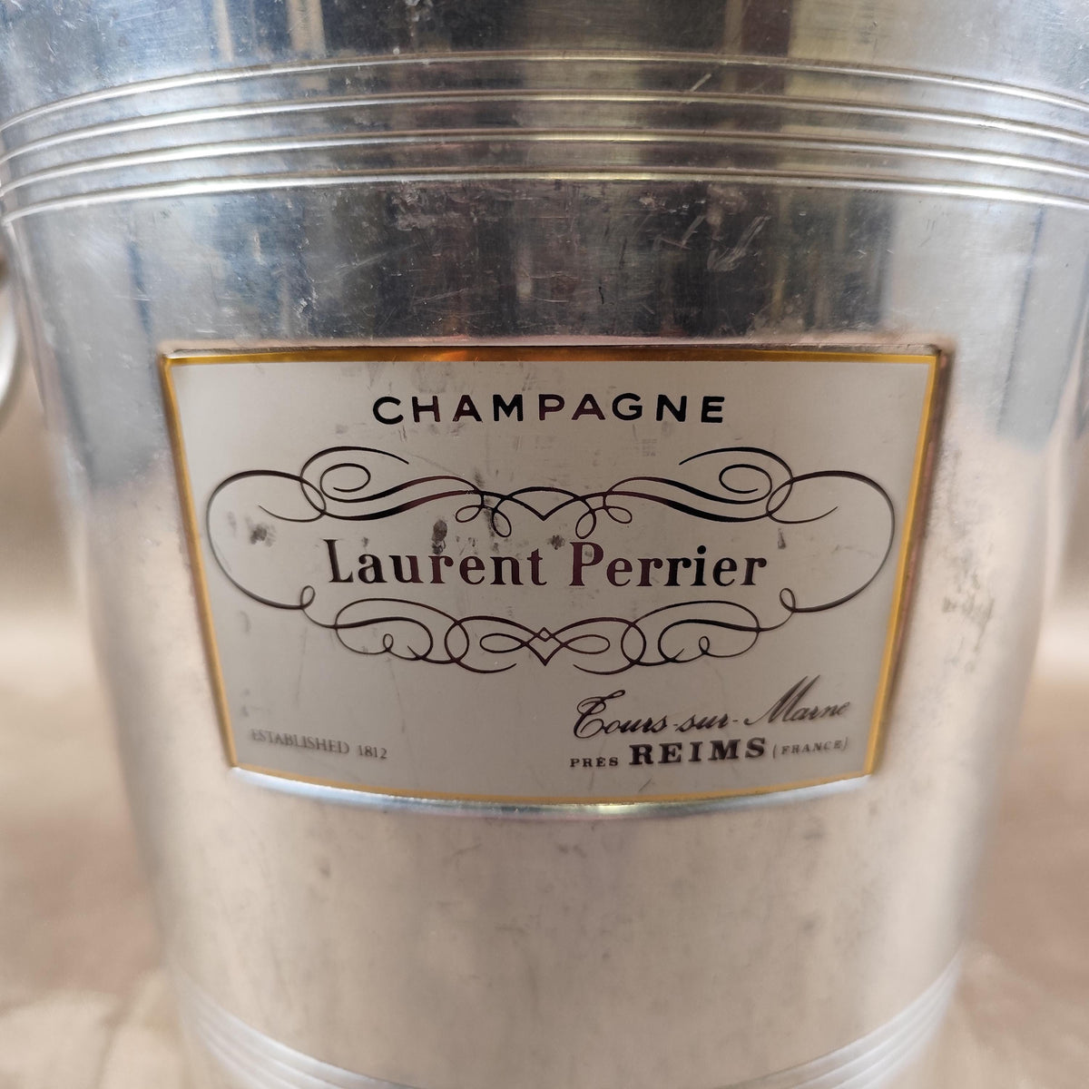 Seau à champagne Laurent Perrier en aluminium Vintage Reims 1960