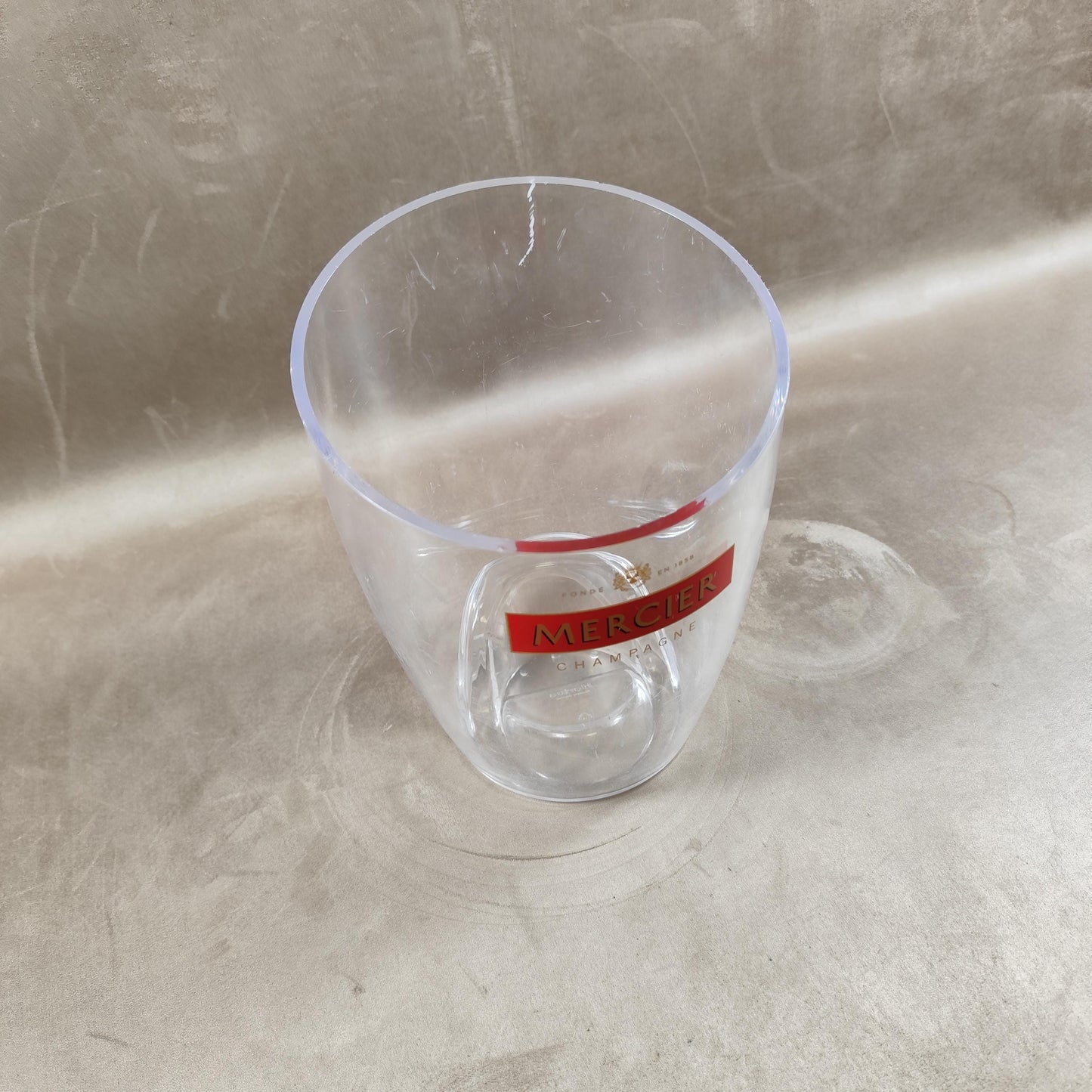Seau à champagne Mercier en plastique transparent Seau publicitaire vintage