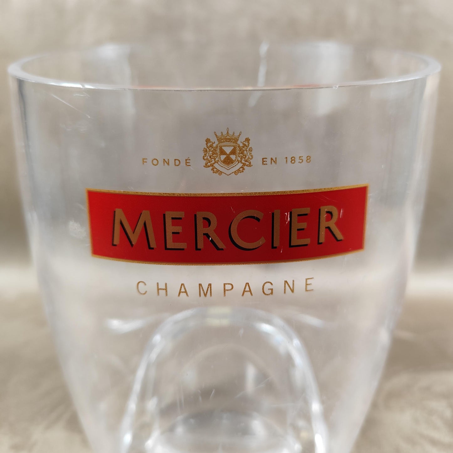Seau à champagne Mercier en plastique transparent Seau publicitaire vintage