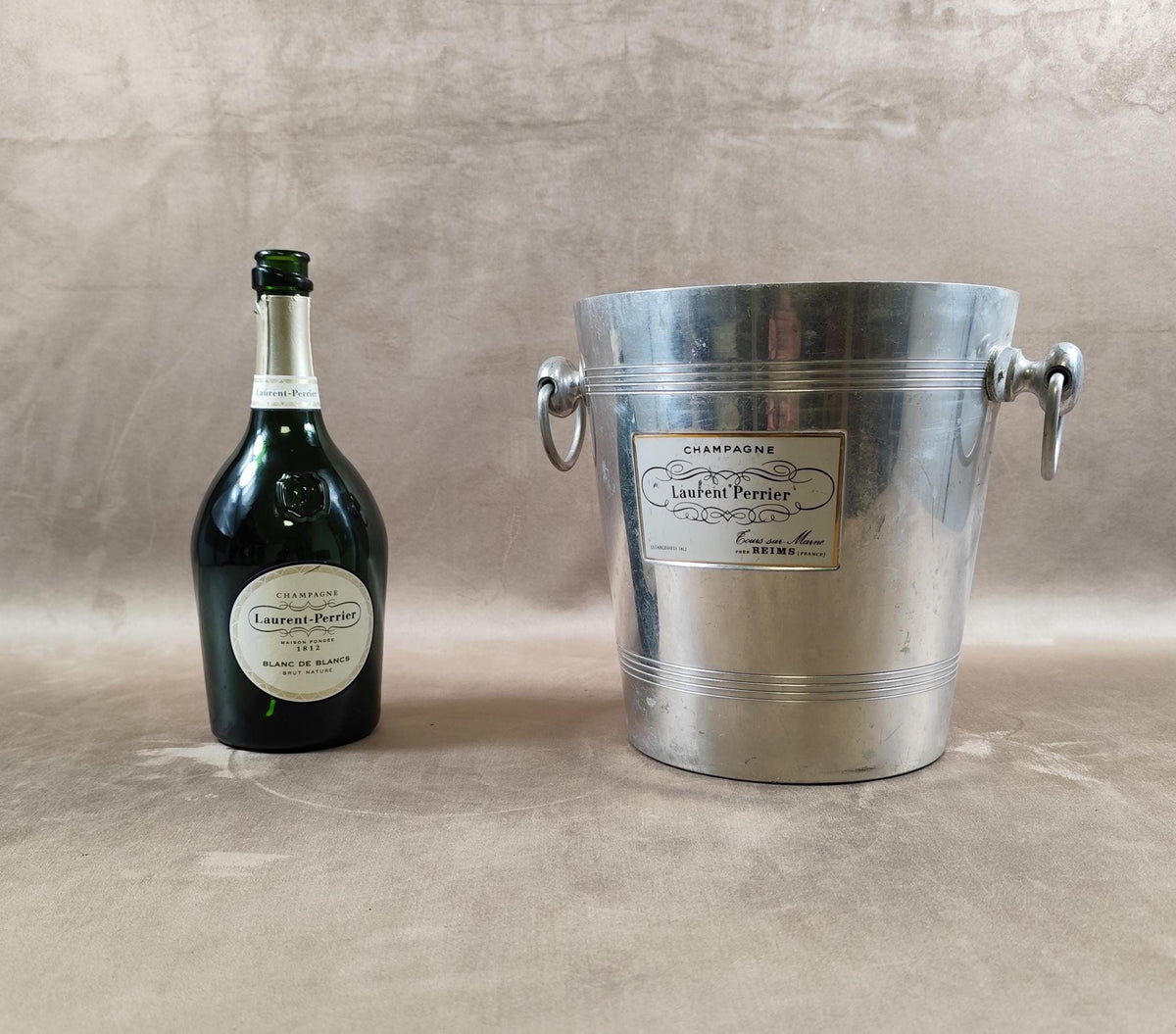 Seau à champagne Laurent Perrier en aluminium Vintage Reims 1960