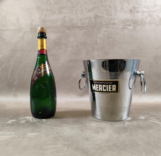 Seau à champagne Mercier vintage en acier inoxydable Seau publicitaire ancien avec anses