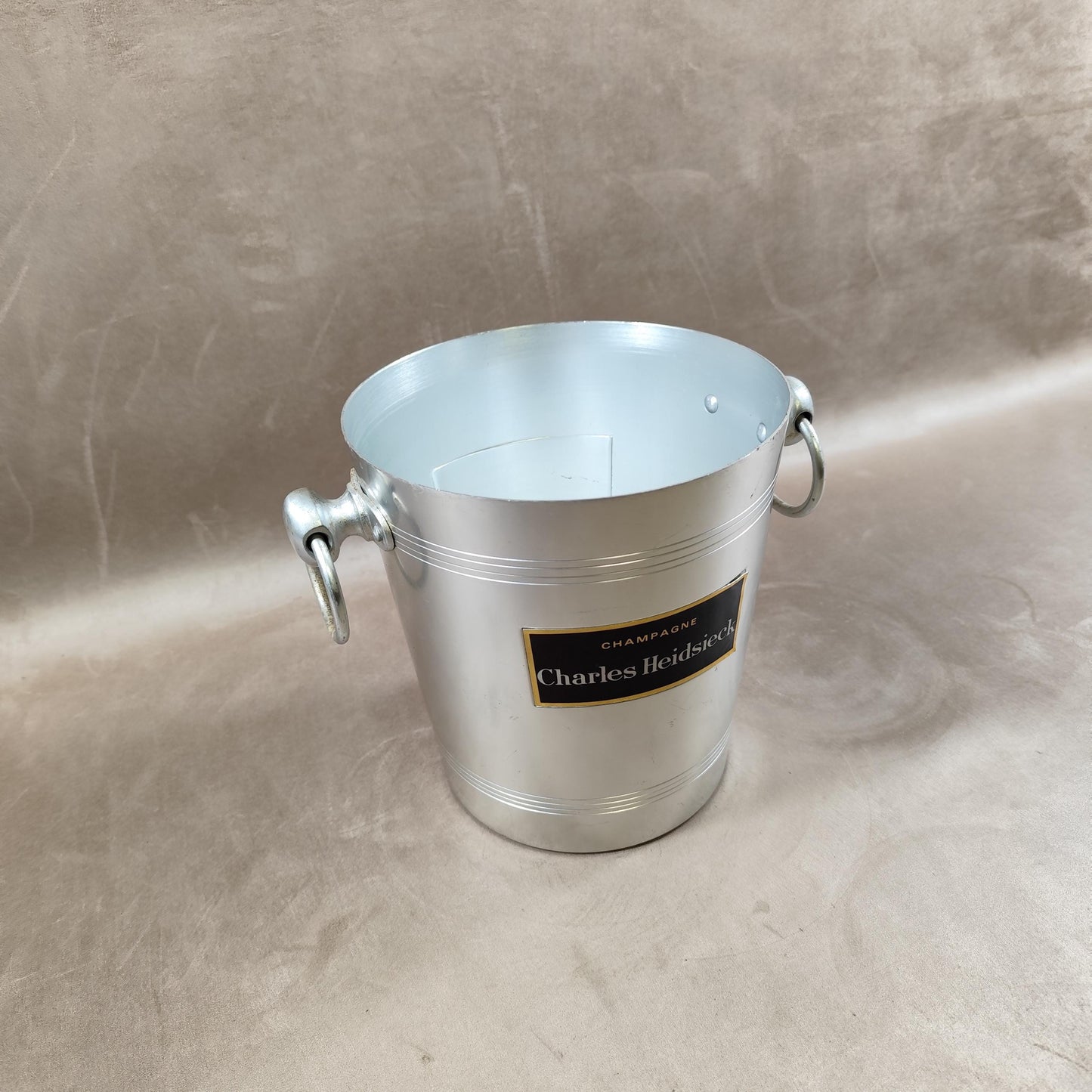 Seau à champagne Charles Heidsieck vintage en aluminium Seau publicitaire ancien
