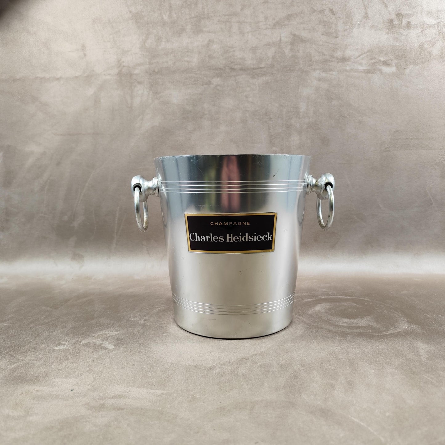 Seau à champagne Charles Heidsieck vintage en aluminium Seau publicitaire ancien
