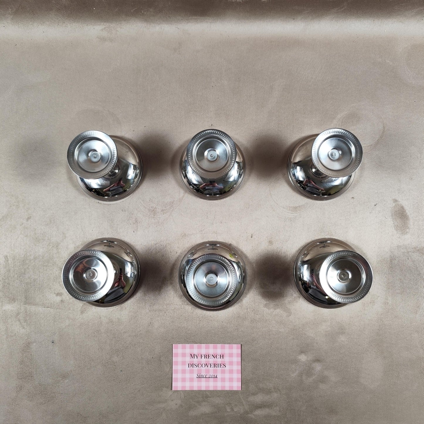 Lot de 6 coupes à glace en inox vintage Coupelles sur pied Art de la table rétro