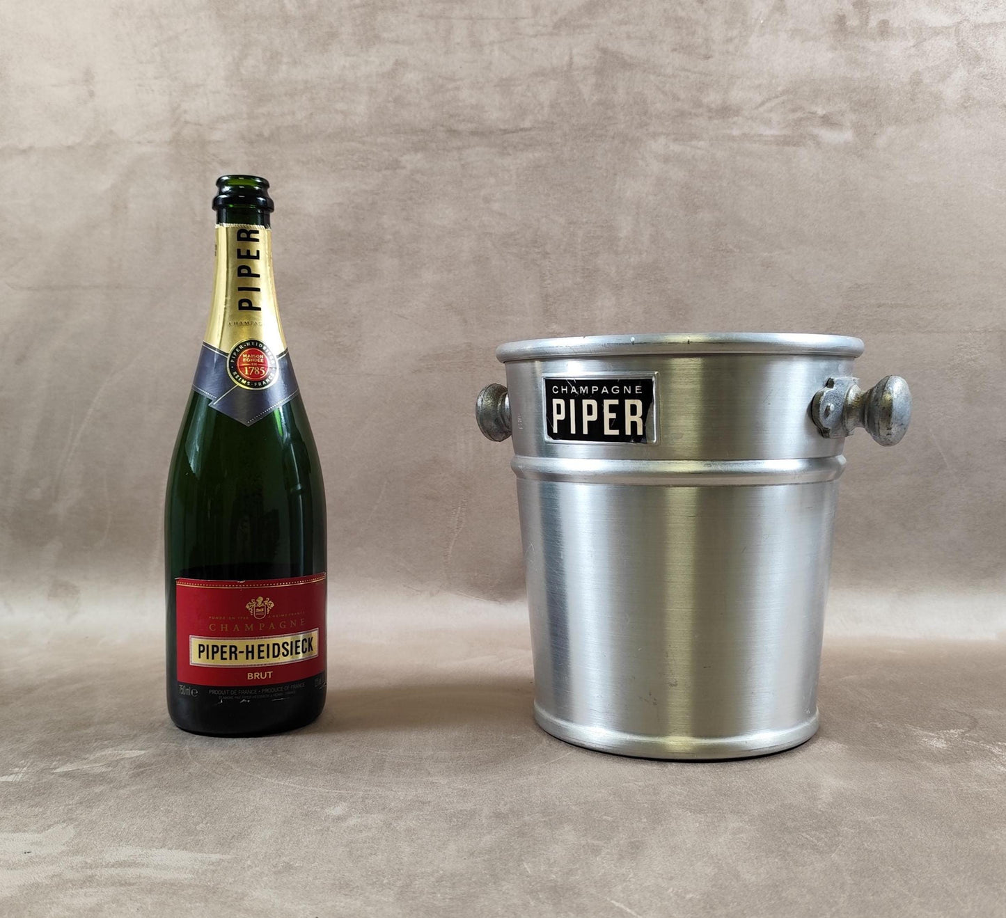 Seau à champagne Piper vintage en aluminium Seau publicitaire ancien